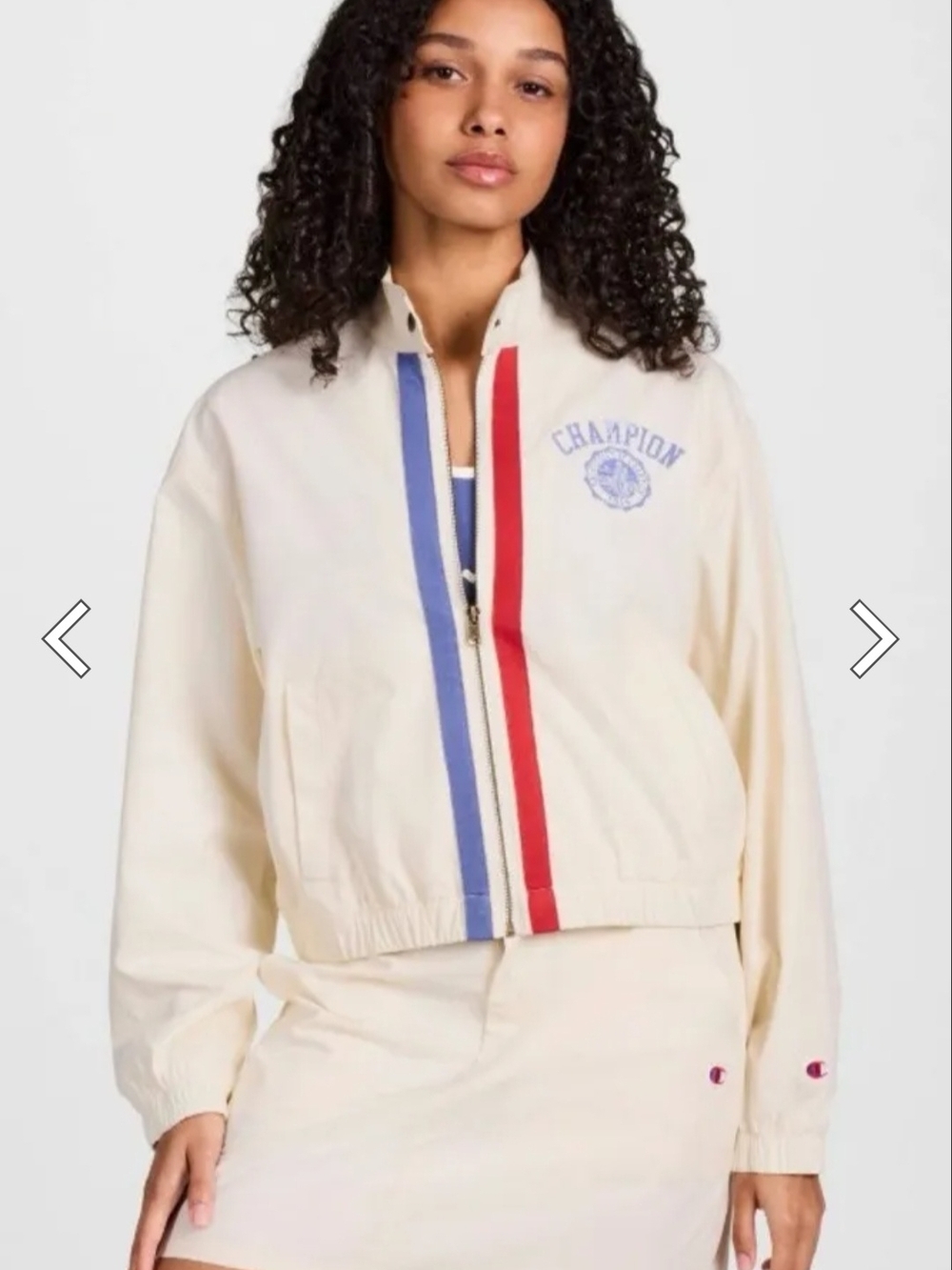 Champion Cream Two-Piece Zip Jacket & Skirt with Red & Blue Trim